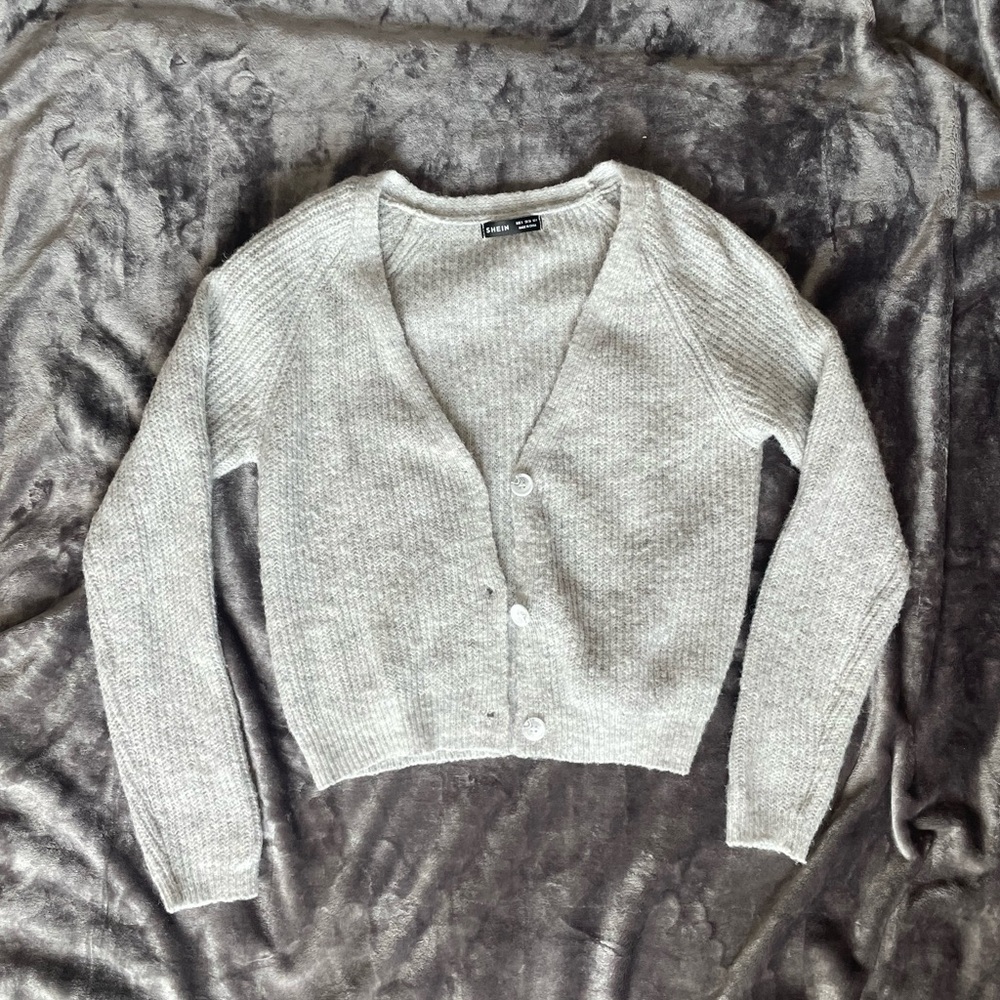 Shein Gray Button Up Cardigan Sweater